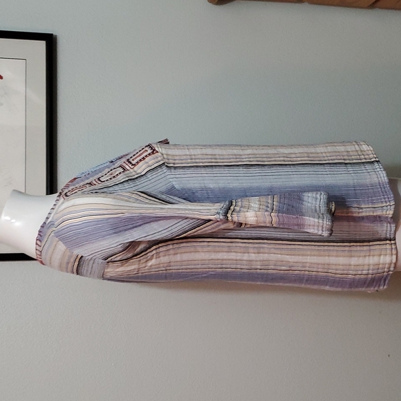 New Directions Womens Blue Striped Boho 3/4 Sleeve Embroidered Blouse-EUC-Sz S - Picture 7 of 15